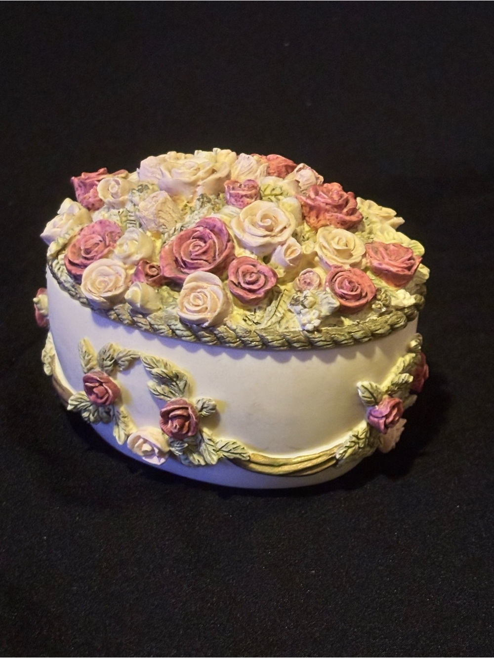 Oval Shaped Dezine Floral Trinket Box